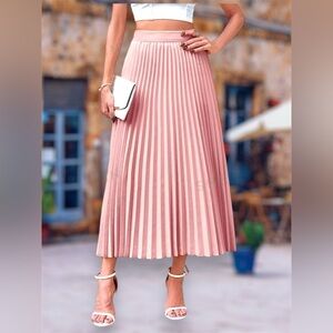 Pink Pleated A Line Skirt Comfortable Waist Band Business Casual US Size M